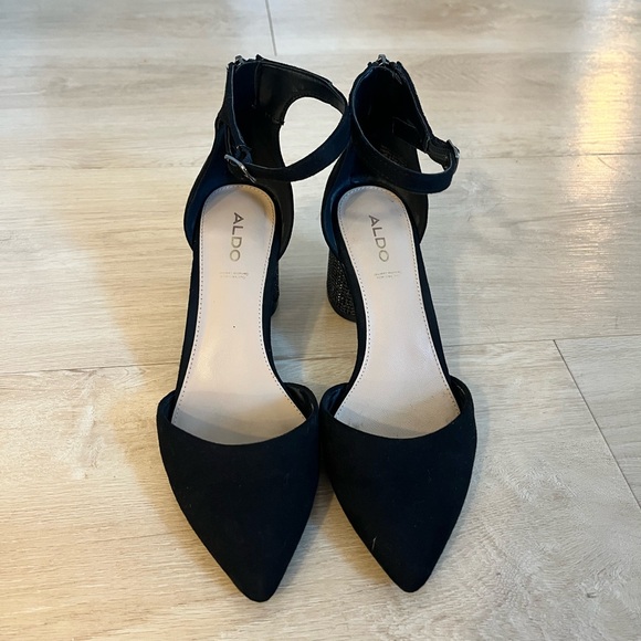 Aldo Black Suede Point Toe Heels with Sparkles - Picture 3 of 4